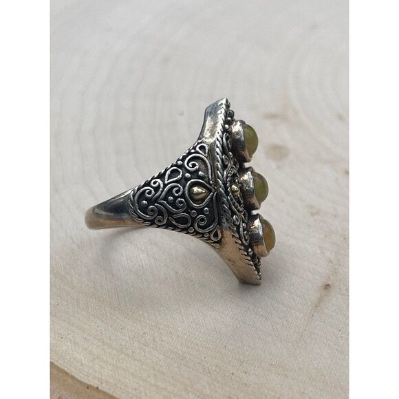 Vintage Fire Opal 18k Gold and Sterling Silver Ring - Size 9.5 - Picture 3 of 7